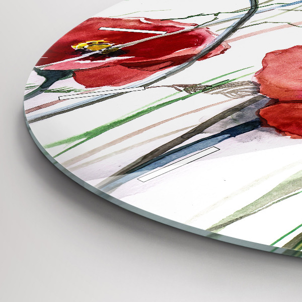 Zegar ścienny okrągły Malowane czerwone maki