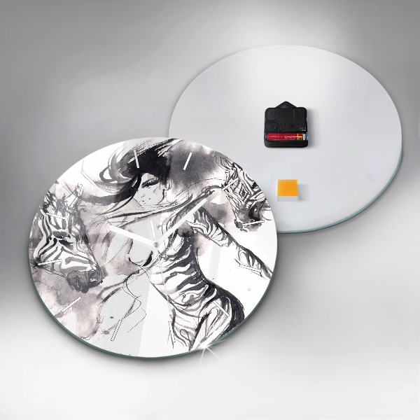 Zegar ścienny okrągły Kobieta i zebry