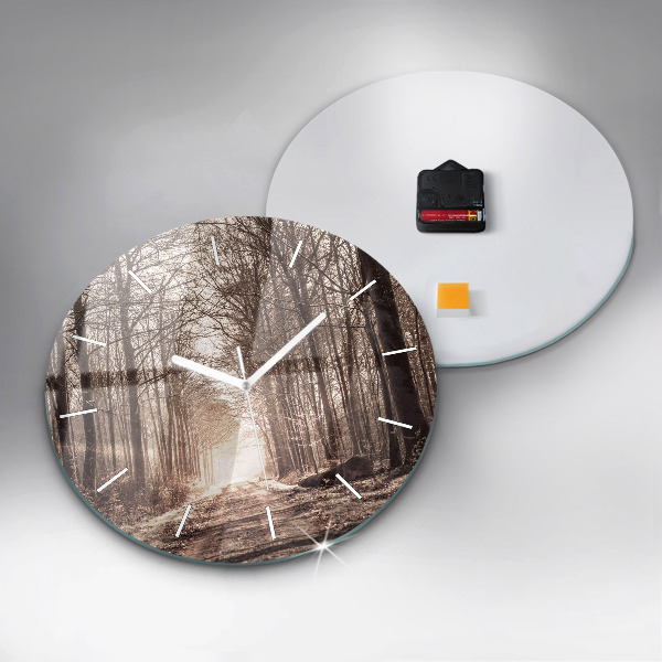 Zegar ścienny okrągły Ścieżka leśna w sepii