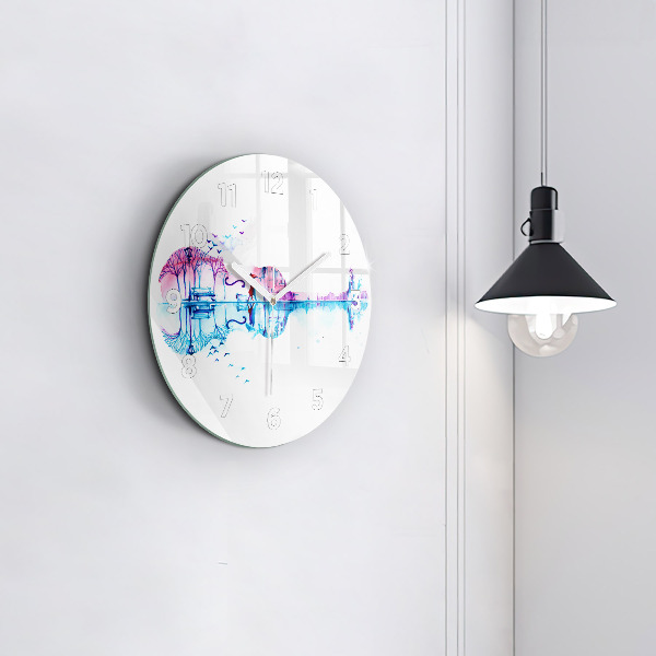 Zegar ścienny okrągły Wiolonczela park jezioro
