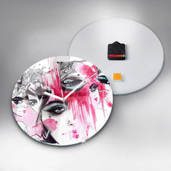 Zegar ścienny okrągły Wiele twarzy abstrakcja