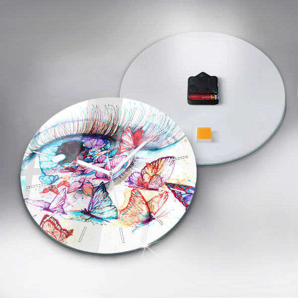 Zegar ścienny okrągły Kolorowe oko motyle