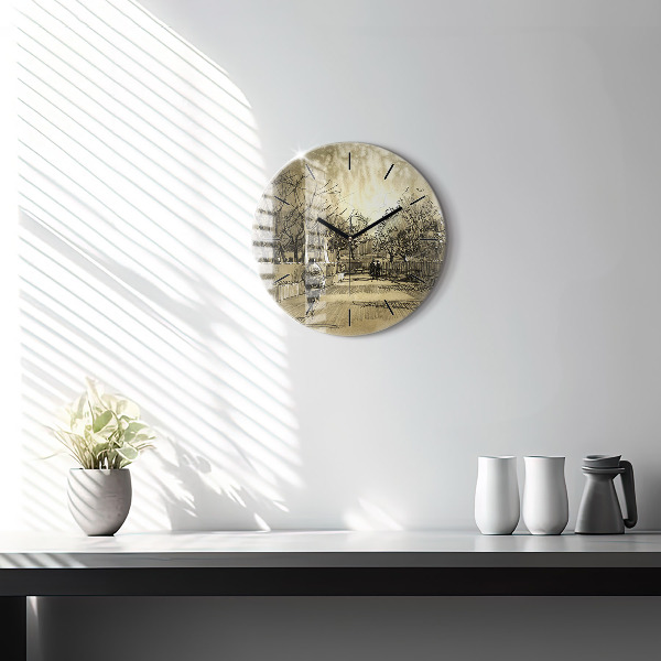 Zegar ścienny okrągły Park i drzewa w sepii