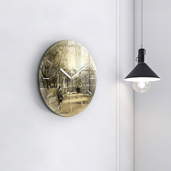 Zegar ścienny okrągły Park i drzewa w sepii