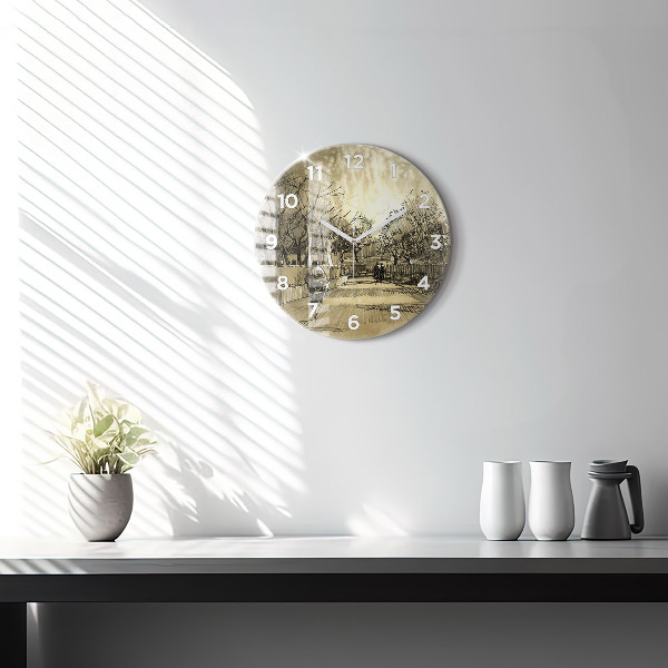 Zegar ścienny okrągły Park i drzewa w sepii