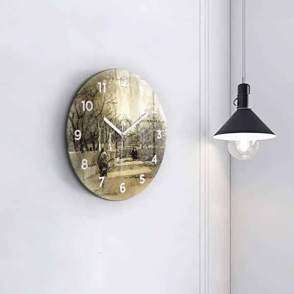 Zegar ścienny okrągły Park i drzewa w sepii