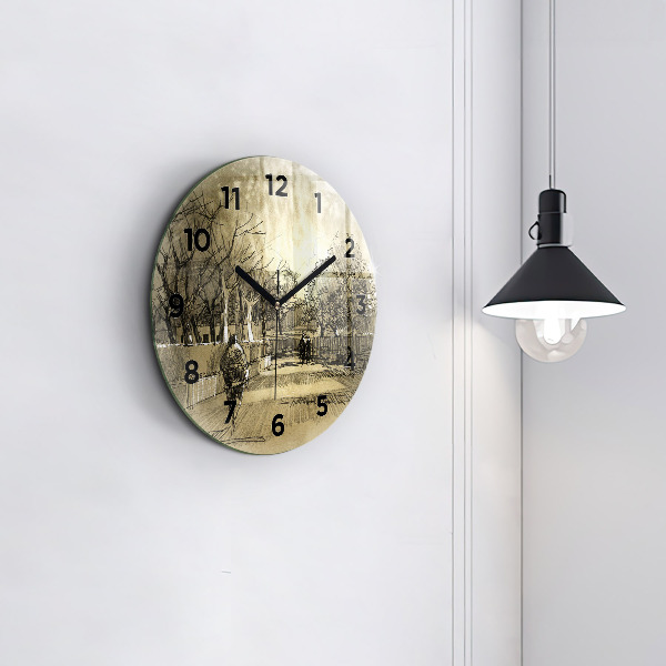 Zegar ścienny okrągły Park i drzewa w sepii