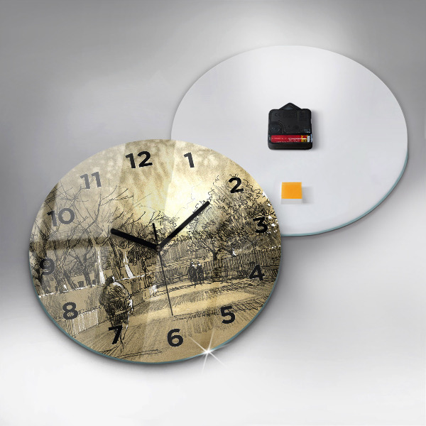 Zegar ścienny okrągły Park i drzewa w sepii