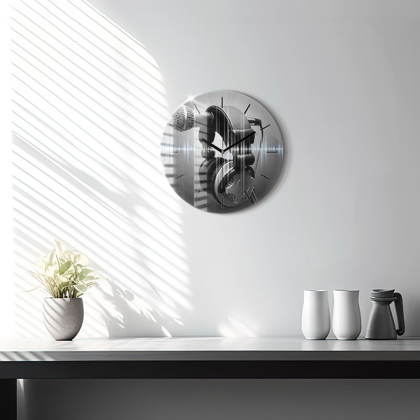 Zegar ścienny okrągły Mikrofon i Słuchawki