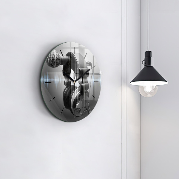Zegar ścienny okrągły Mikrofon i Słuchawki