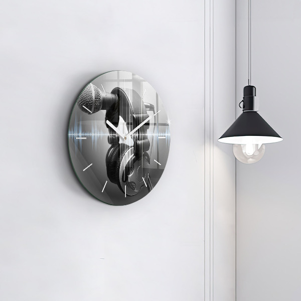 Zegar ścienny okrągły Mikrofon i Słuchawki