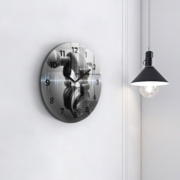 Zegar ścienny okrągły Mikrofon i Słuchawki