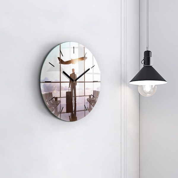 Zegar ścienny okrągły Człowiek na lotnisku