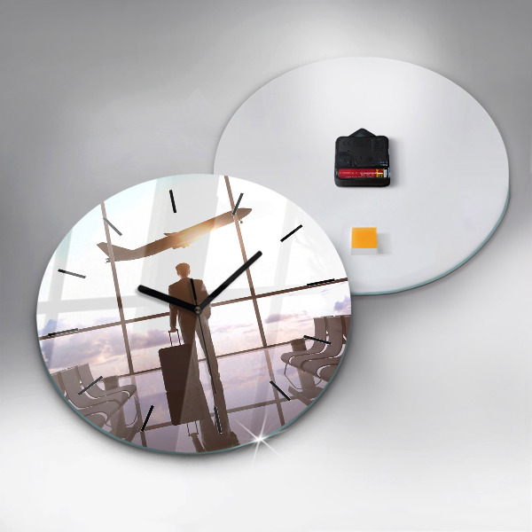 Zegar ścienny okrągły Człowiek na lotnisku