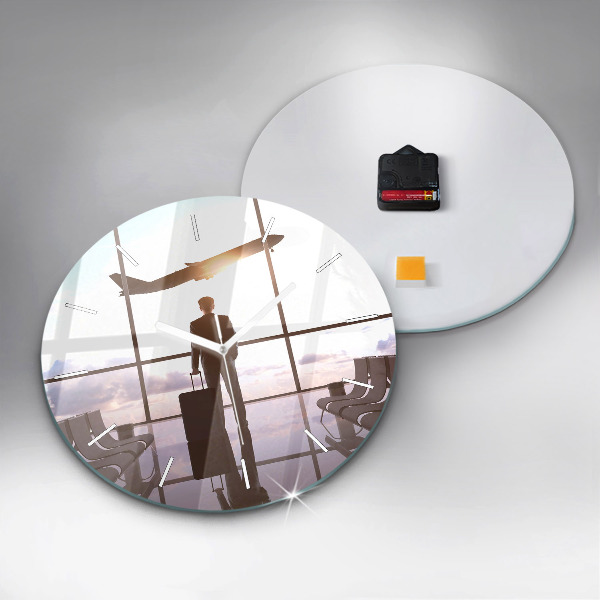 Zegar ścienny okrągły Człowiek na lotnisku