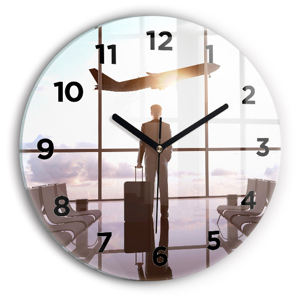 Zegar ścienny okrągły Człowiek na lotnisku