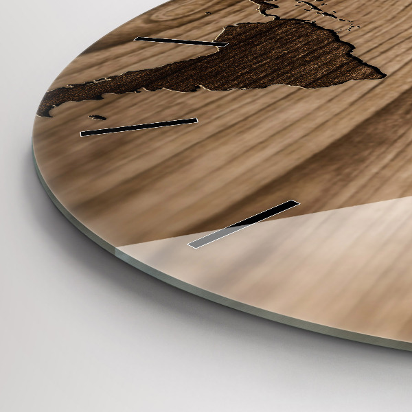 Zegar ścienny okrągły Mapa świata na drewnie