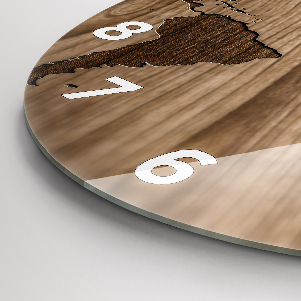 Zegar ścienny okrągły Mapa świata na drewnie