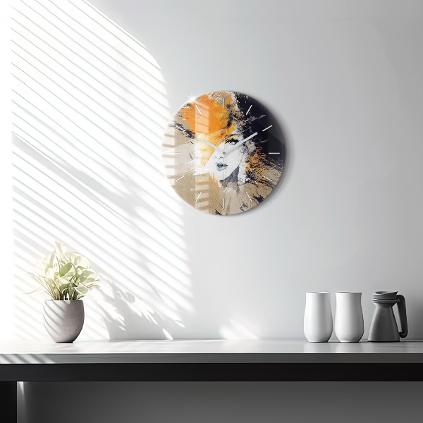 Zegar okrągły Portret kobiety abstrakcja