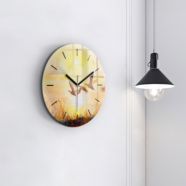 Zegar okrągły Żurawie o zachodzie słońca