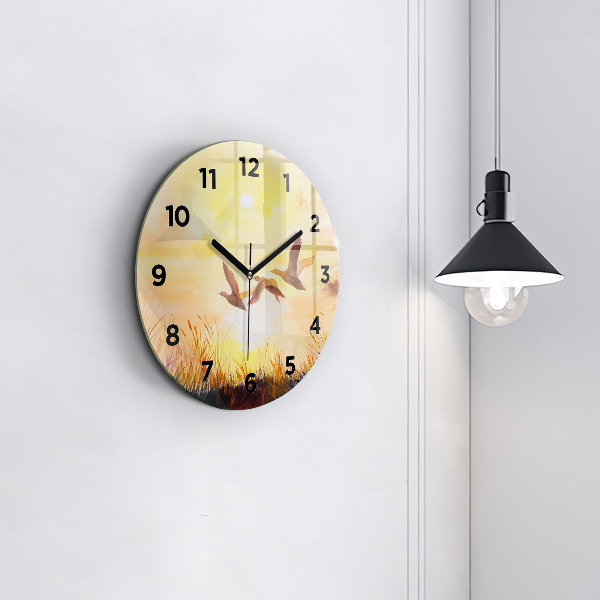 Zegar okrągły Żurawie o zachodzie słońca