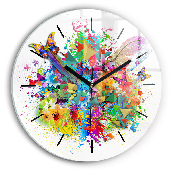 Zegar okrągły Kwiatowa harmonia z motylami