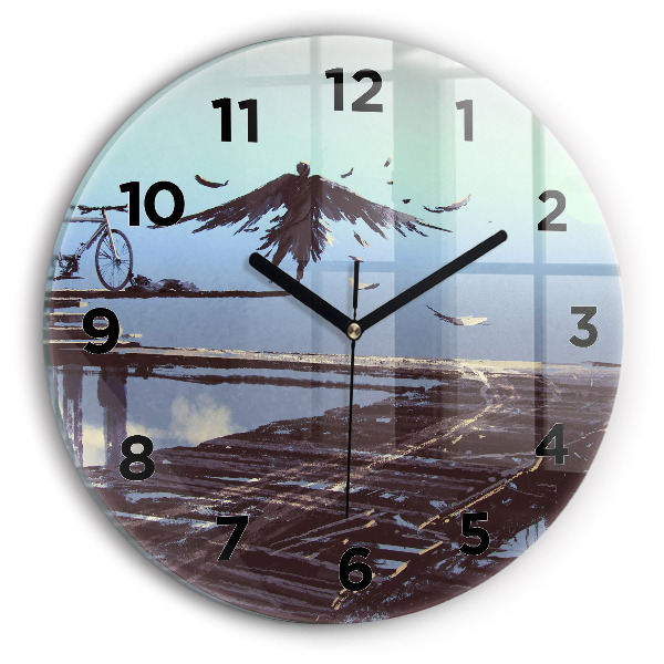 Zegar okrągły Anioł, most i rower