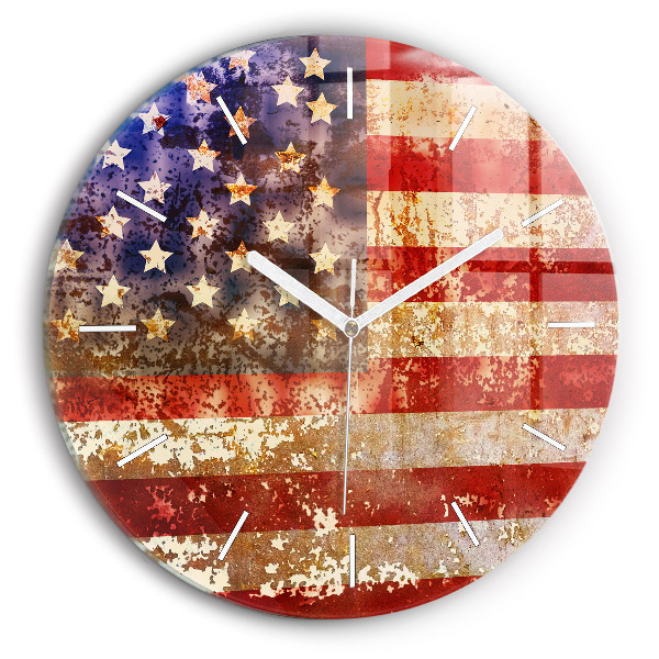 Zegar szklany okrągły Flaga USA w stylu vintage