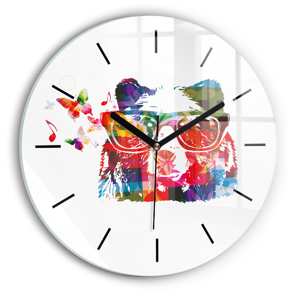 Zegar szklany okrągły Głowa niedźwiedzia