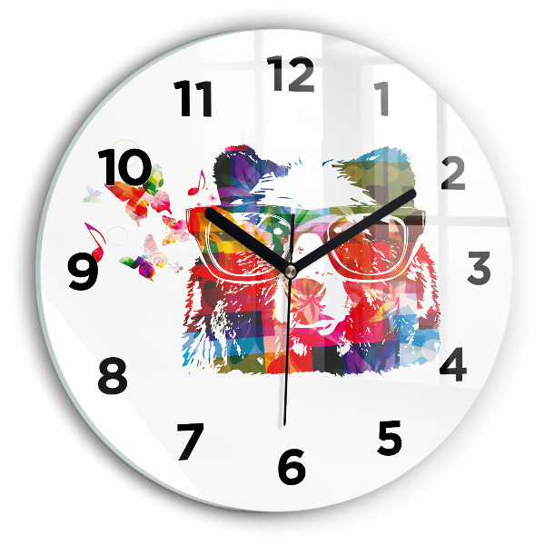 Zegar szklany okrągły Głowa niedźwiedzia