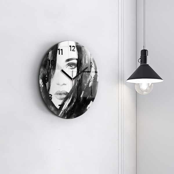 Zegar szklany okrągły Portret kobiety