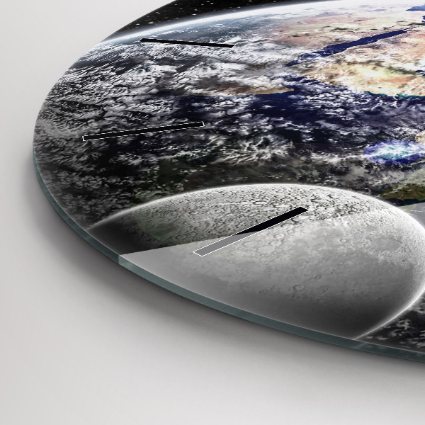 Zegar ścienny okrągły Ziemia Księżyc Słońce