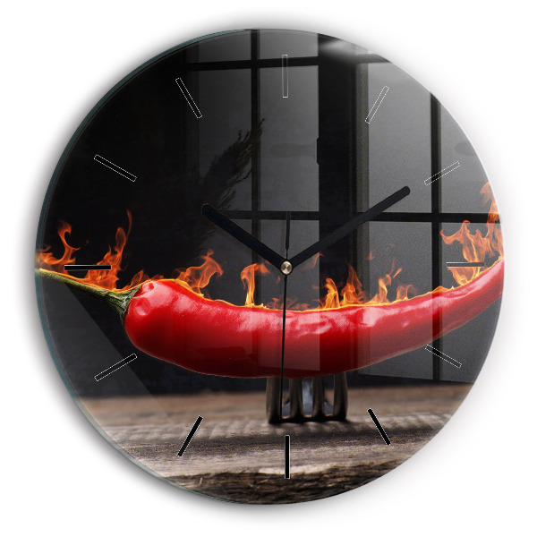 Zegar szklany okrągły Papryczka pepperoni