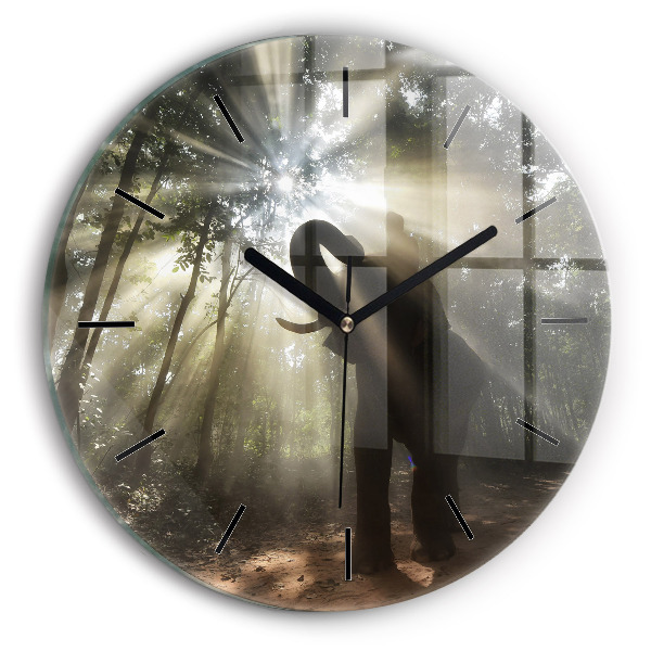 Zegar szklany okrągły Słoń w dżungli