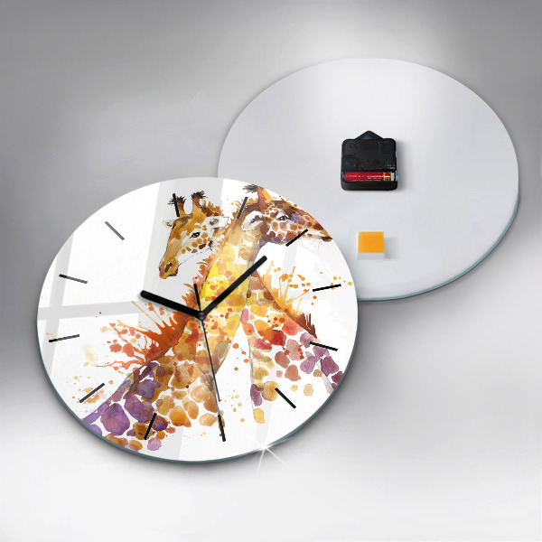 Zegar szklany okrągły Żyrafa – akwarela
