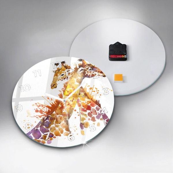 Zegar szklany okrągły Żyrafa – akwarela