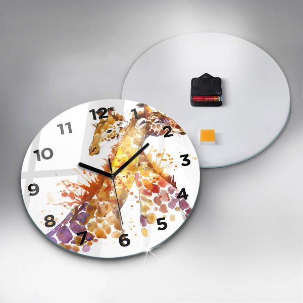 Zegar szklany okrągły Żyrafa – akwarela