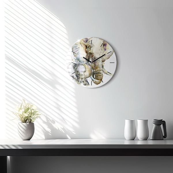 Zegar szklany okrągły Malowane zwierzęta słonie