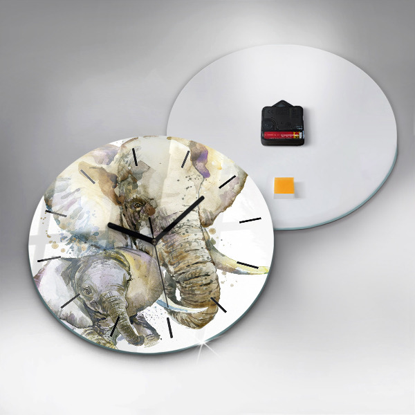 Zegar szklany okrągły Malowane zwierzęta słonie