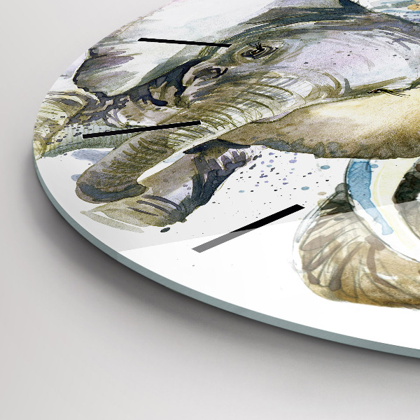 Zegar szklany okrągły Malowane zwierzęta słonie