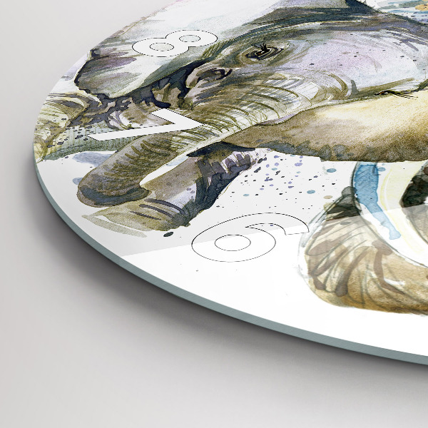 Zegar szklany okrągły Malowane zwierzęta słonie