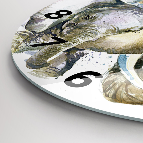 Zegar szklany okrągły Malowane zwierzęta słonie