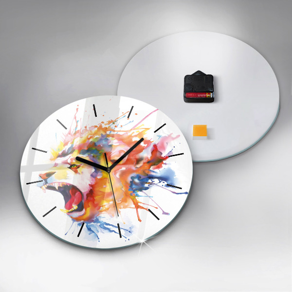 Zegar szklany okrągły Lew – akwarela