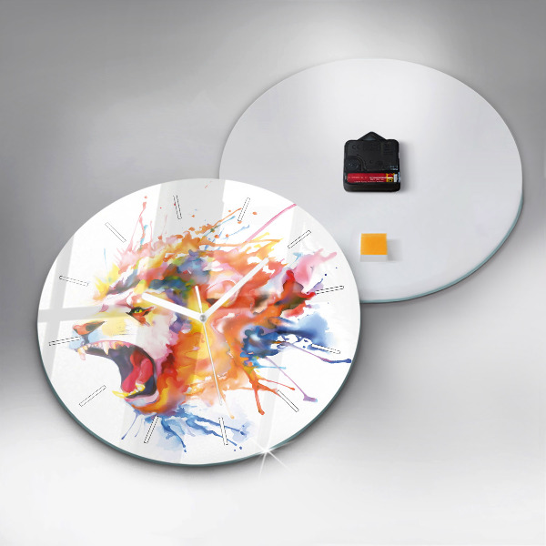 Zegar szklany okrągły Lew – akwarela