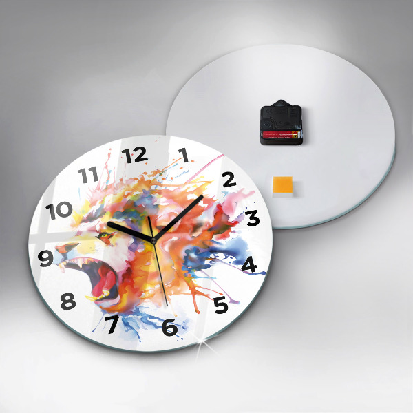 Zegar szklany okrągły Lew – akwarela