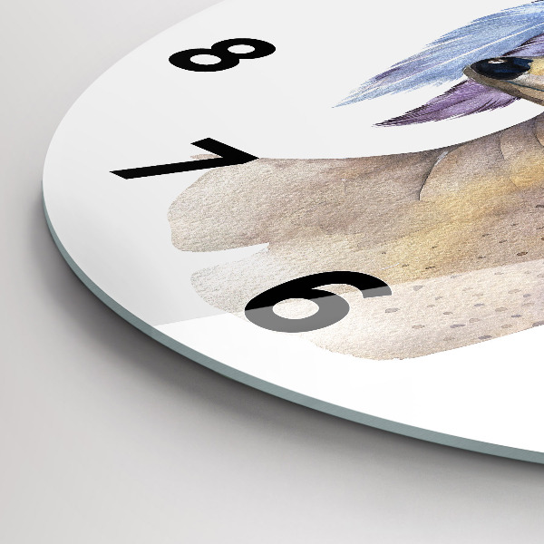 Zegar szklany okrągły Głowa jelenia i kwiaty