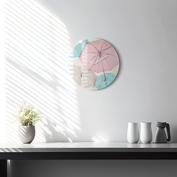 Zegar szklany okrągły Pastelowe parasole