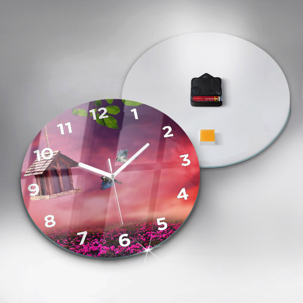 Zegar szklany okrągły Domek dla ptaków