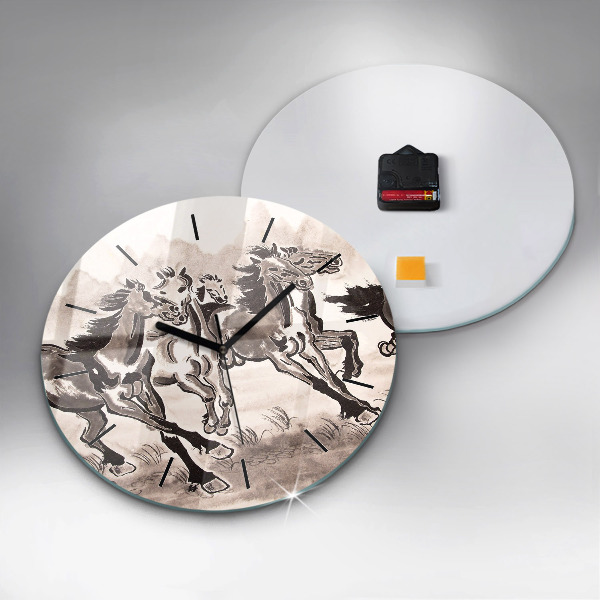 Zegar szklany okrągły Galopujące konie
