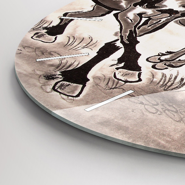 Zegar szklany okrągły Galopujące konie